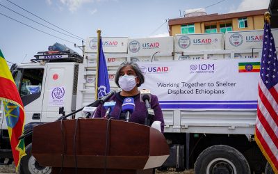 U.S. AMBASSADOR GEETA PASI HANDED PLASTIC SHEETING TO THE IOM – UN MIGRATION