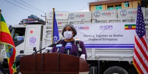U.S. AMBASSADOR GEETA PASI HANDED PLASTIC SHEETING TO THE IOM – UN MIGRATION